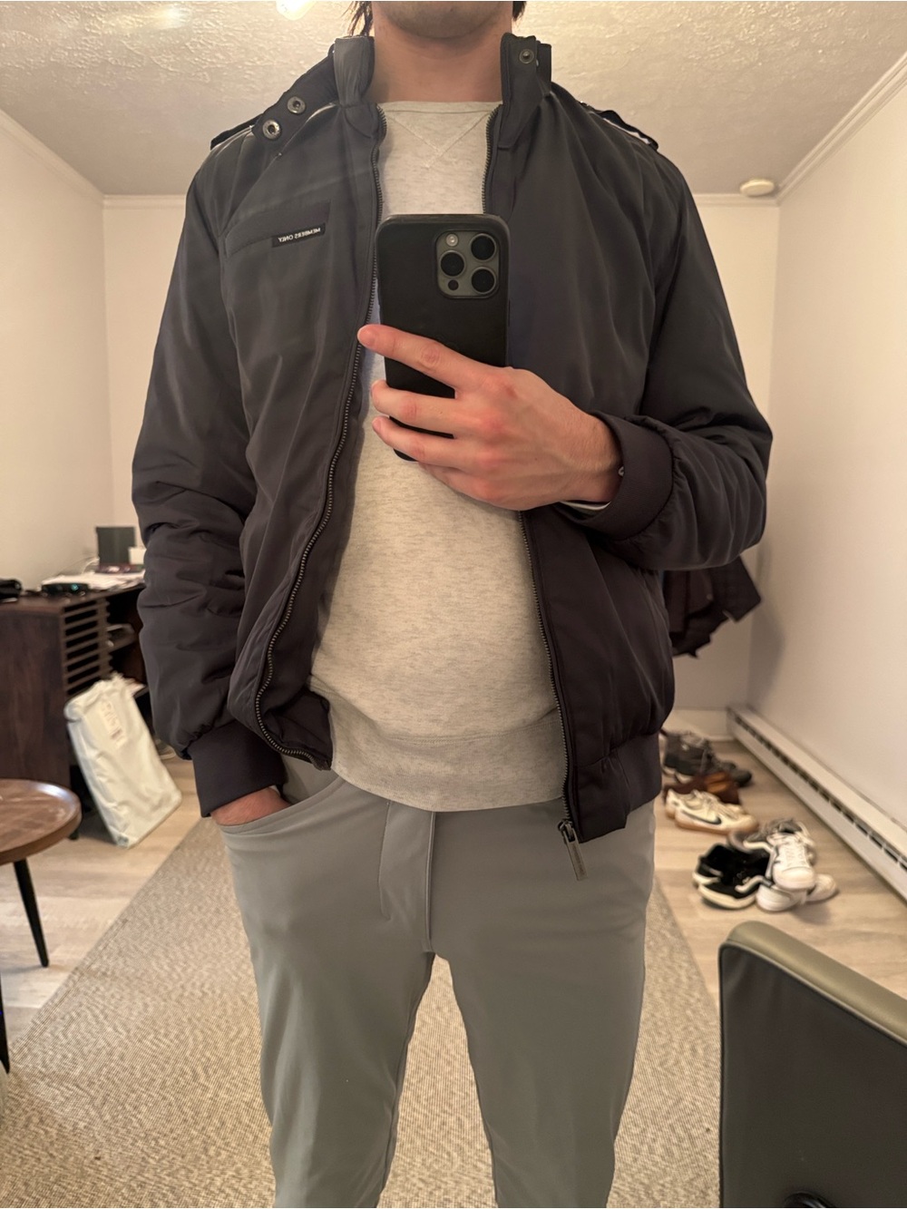Members Only Insulated Black Bomber Jacket with Ribbed Cuffs